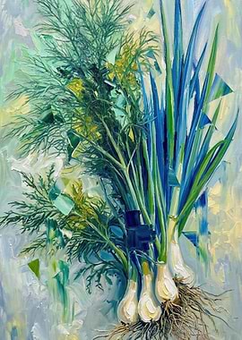 Still Life of Dill and Scallions