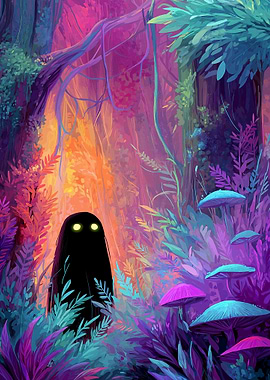Mysterious Ghost in a Bioluminescent Forest