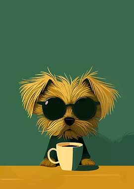Cool Dog with Sunglasses and Coffee