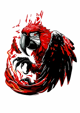 Fiery Red Parrot Illustration