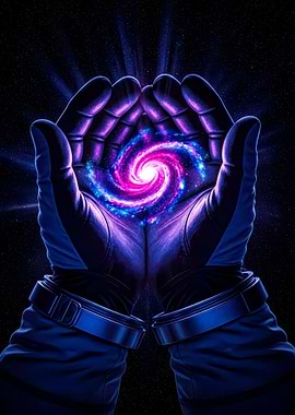 Astronaut Hands Holding Galaxy