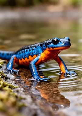 Vibrant Blue and Orange Salamander in Water