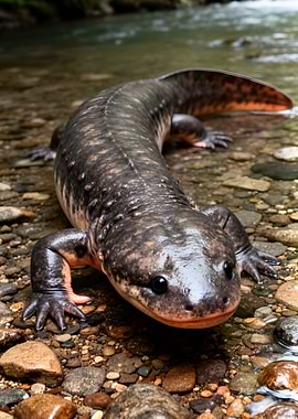 Giant Salamander in a Rocky Stream