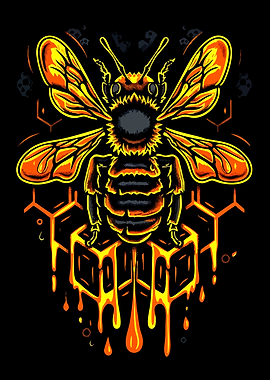 Stylized Bee with Honeycomb