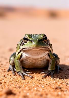 Frog on Sand with Water Droplets