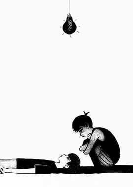 Two boys under a light bulb