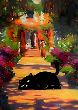 Black Cat in a Garden