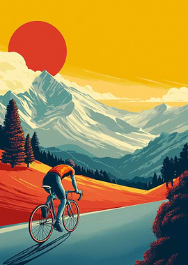 Cyclist on mountain road at sunset
