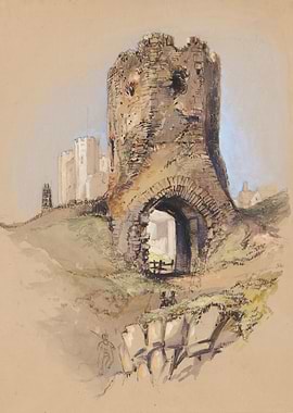 Watercolor painting of castle ruins