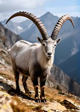 Alpine Ibex in Mountains