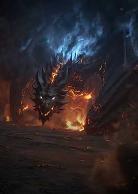 Fiery Dragon Emerging from Smoke