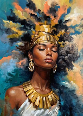 Regal Woman Oil painting with Golden Headdress