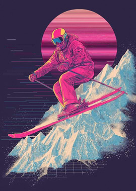 Retro Skier in Neon Sunset