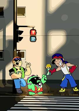Brawl Stars characters at a crosswalk