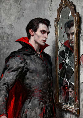 Vampire looking in a broken mirror