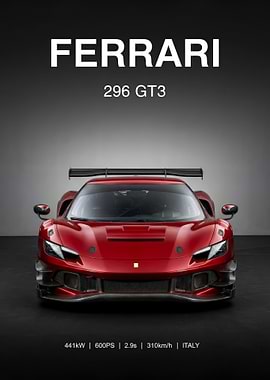 red Ferrari 296 GT3 Race Car poster