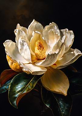 Classical White Magnolia Dark Background Painting