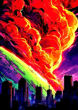 Explosion Over Cityscape