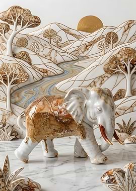 Golden Elephant – Marble Landscape