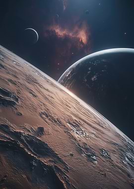 Cosmic Landscape with Planets and Nebula