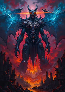 Demonic Creature Overlooking Cityscape
