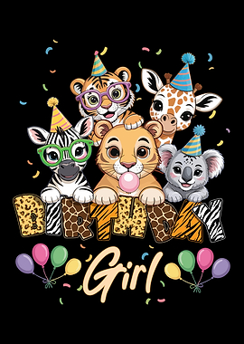 Cute Animals Birthday Girl Graphic