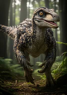 Feathered Dinosaur in Forest