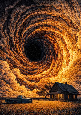 Surreal Sky Vortex Over Rural Landscape