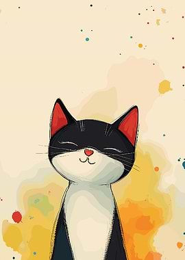 Cute Black and White Cat with Splashes