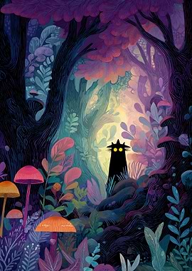 Black Cat in Enchanted Forest
