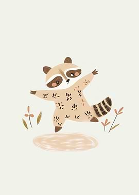 Dancing Raccoon in a Floral Jumpsuit