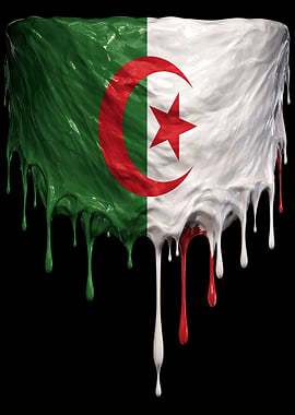Algerian Flag Dripping Paint