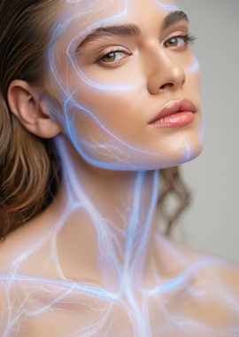 Woman with glowing blue veins