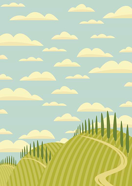 Tuscan Landscape with Cypress Trees