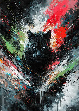 Vibrant Black Panther Abstract Splash Canvas Art