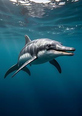 Dolphin swimming in blue ocean water