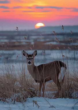 Deer at Sunset in Winter