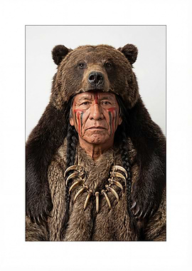 Native American Man in Bear Headdress