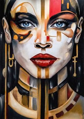 Abstract Oil Painting Portrait with Geometric Patterns