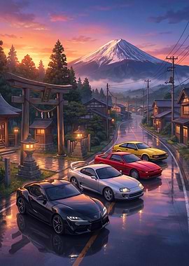 Japanese Car Sunset Anime