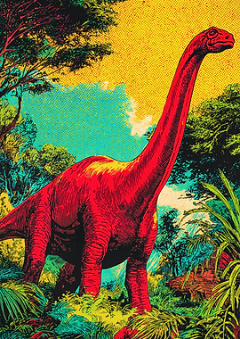 Red Pop Art Retro Dinosaur Illustration