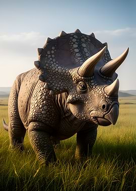 Triceratops Dinosaur in a Grassy Field