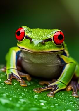 Red-Eyed Tree Frog on Leaf