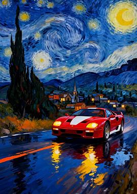 Ferrari F40 in Starry Night Landscape