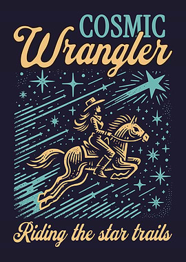 Cosmic Wrangler Poster Vintage Space Cowboy Western Retro Star Riding Wall Art