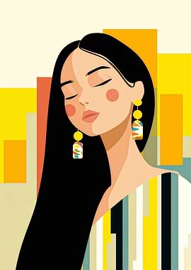 Woman with Colorful Earrings and Striped Dress