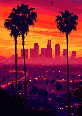 Pixel Art Los Angeles Sunset
