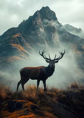 Majestic Stag in Misty Mountains