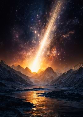 Cosmic Beam Striking Mountain Landscape