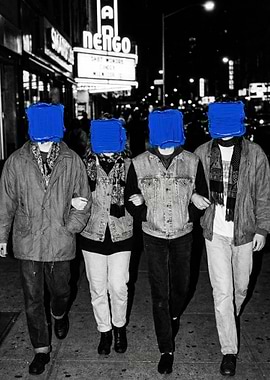 Four friends walking at night